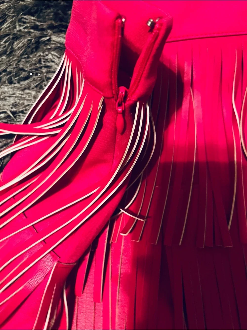 Tiered Fringe Mini Skirt in Hot Pink